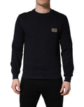 Dolce & Gabbana Black Logo Plaque Jersey Sweatshirt Cotton Sweater