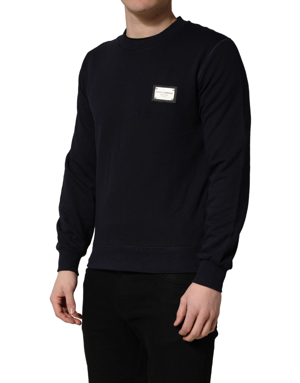 Dolce & Gabbana Black Logo Plaque Jersey Sweatshirt Cotton Sweater