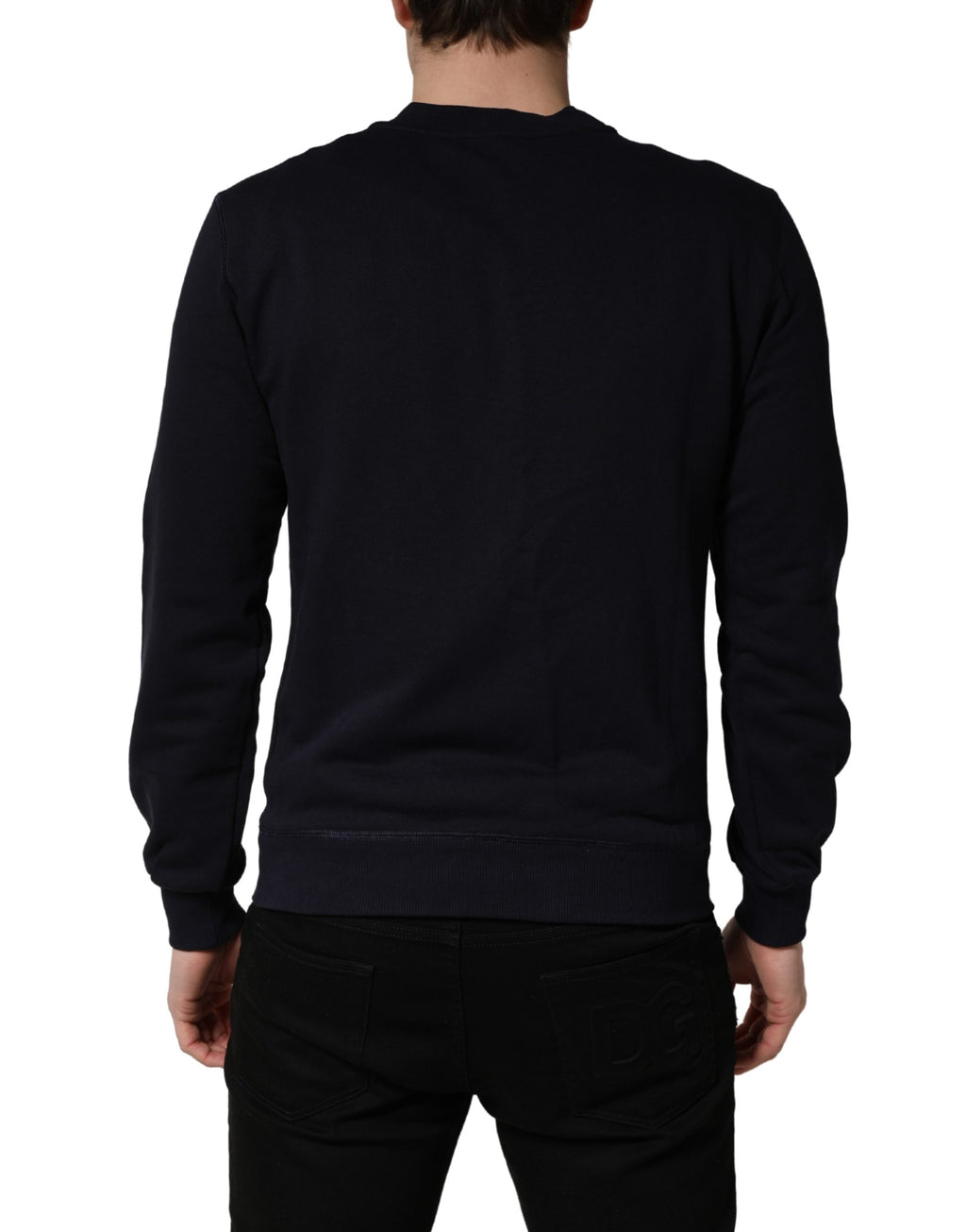 Dolce & Gabbana Black Logo Plaque Jersey Sweatshirt Cotton Sweater