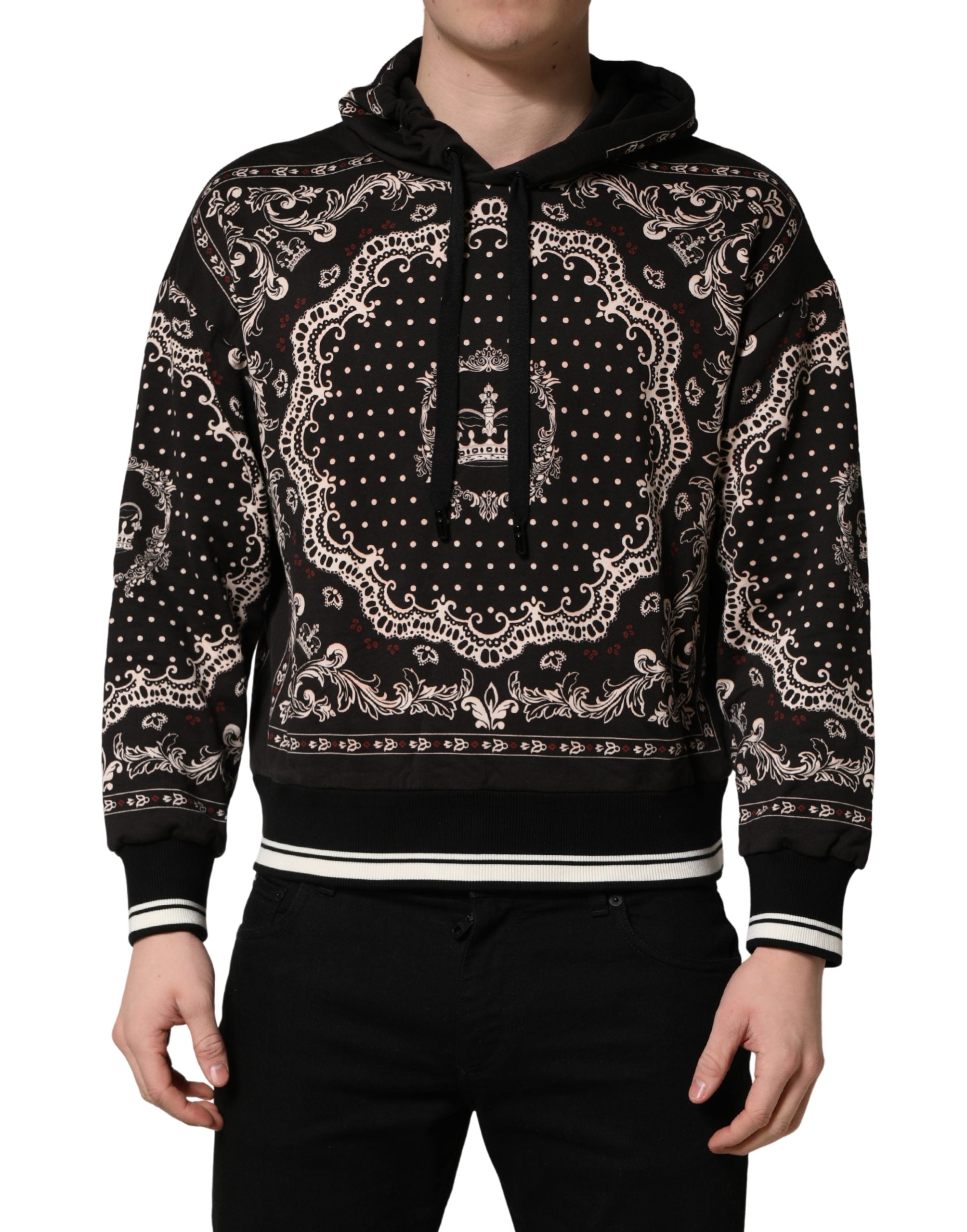 Dolce & Gabbana Black Bandana Print Cotton Men Hoodie Sweater
