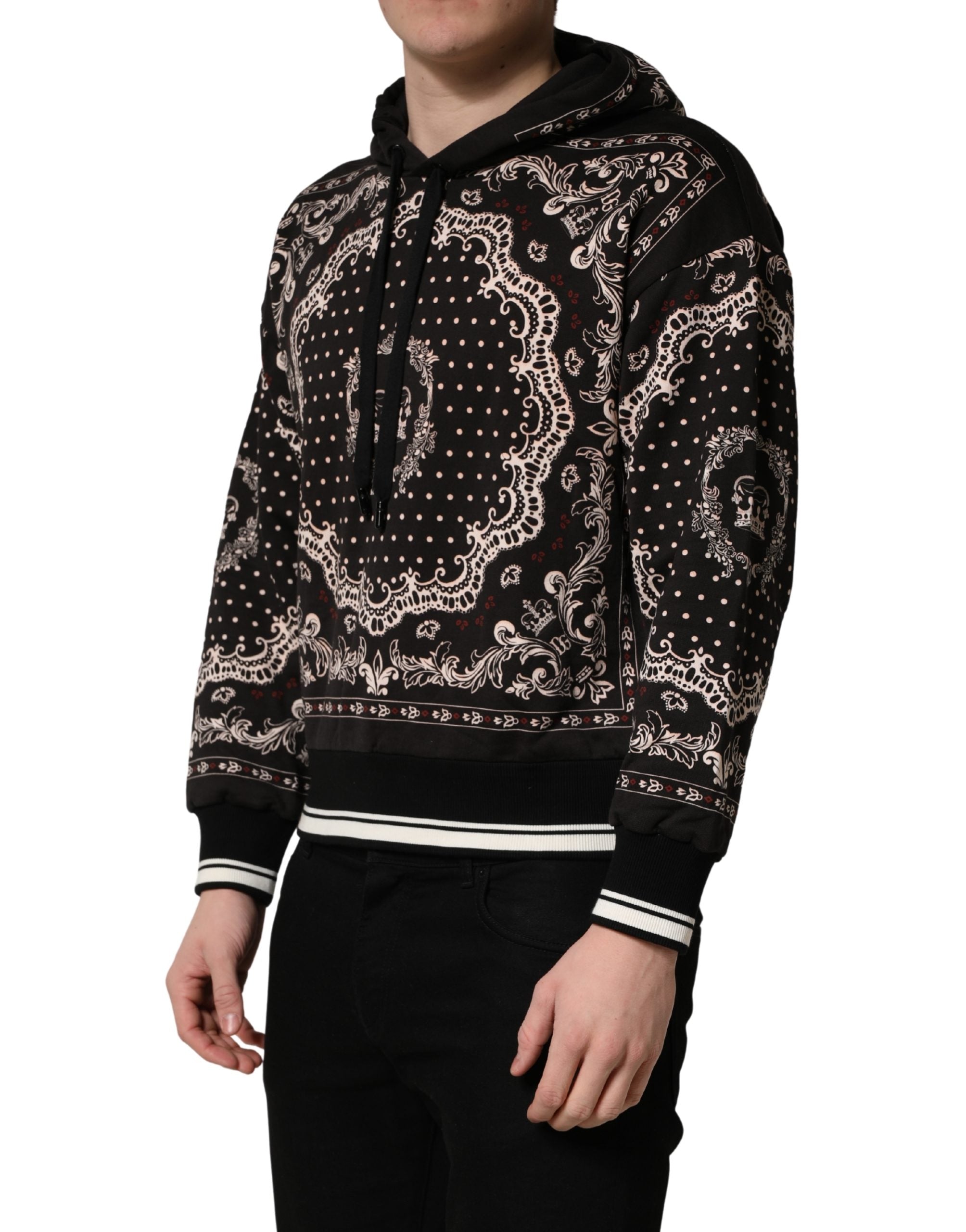 Dolce & Gabbana Black Bandana Print Cotton Men Hoodie Sweater