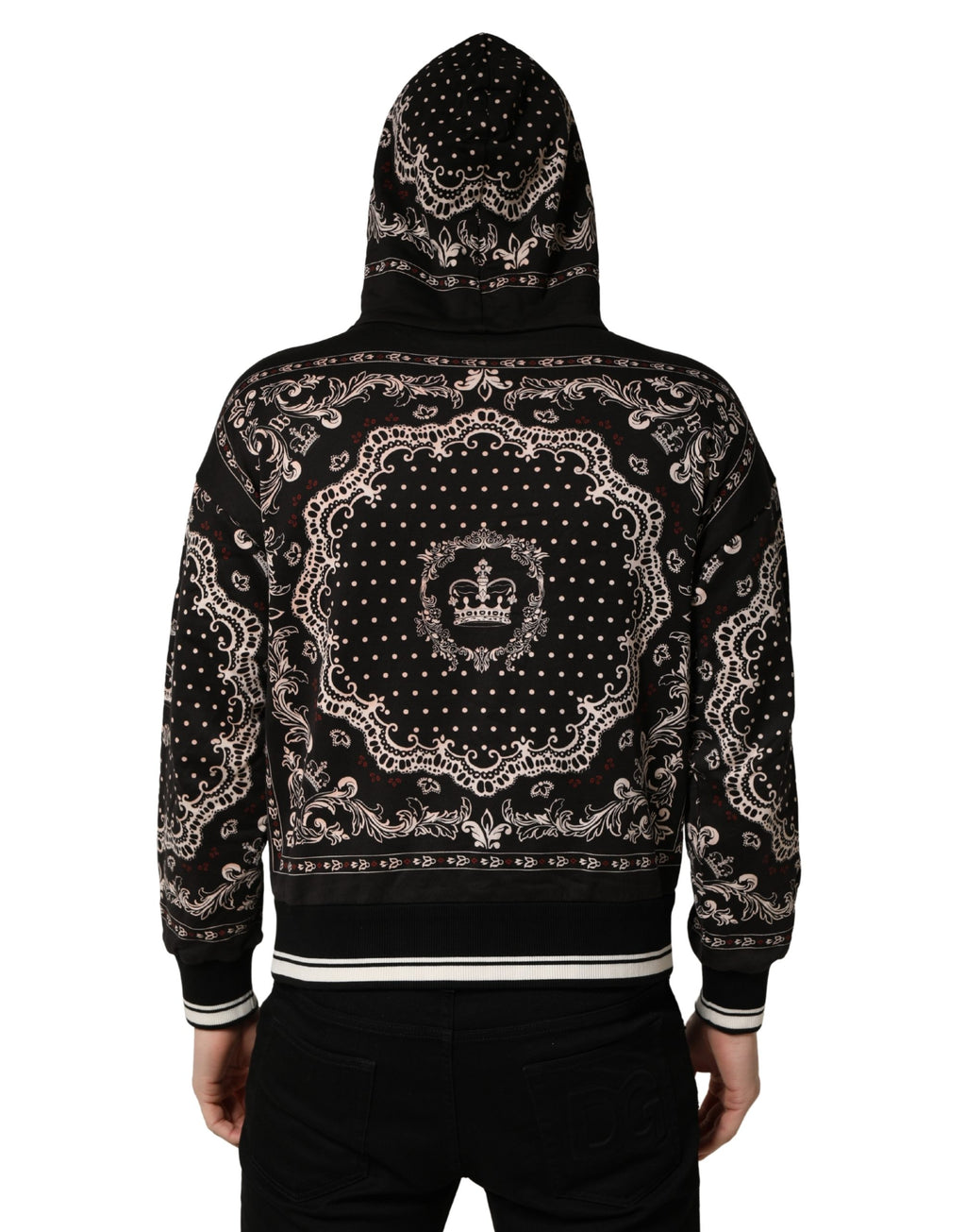 Dolce & Gabbana Black Bandana Print Cotton Men Hoodie Sweater