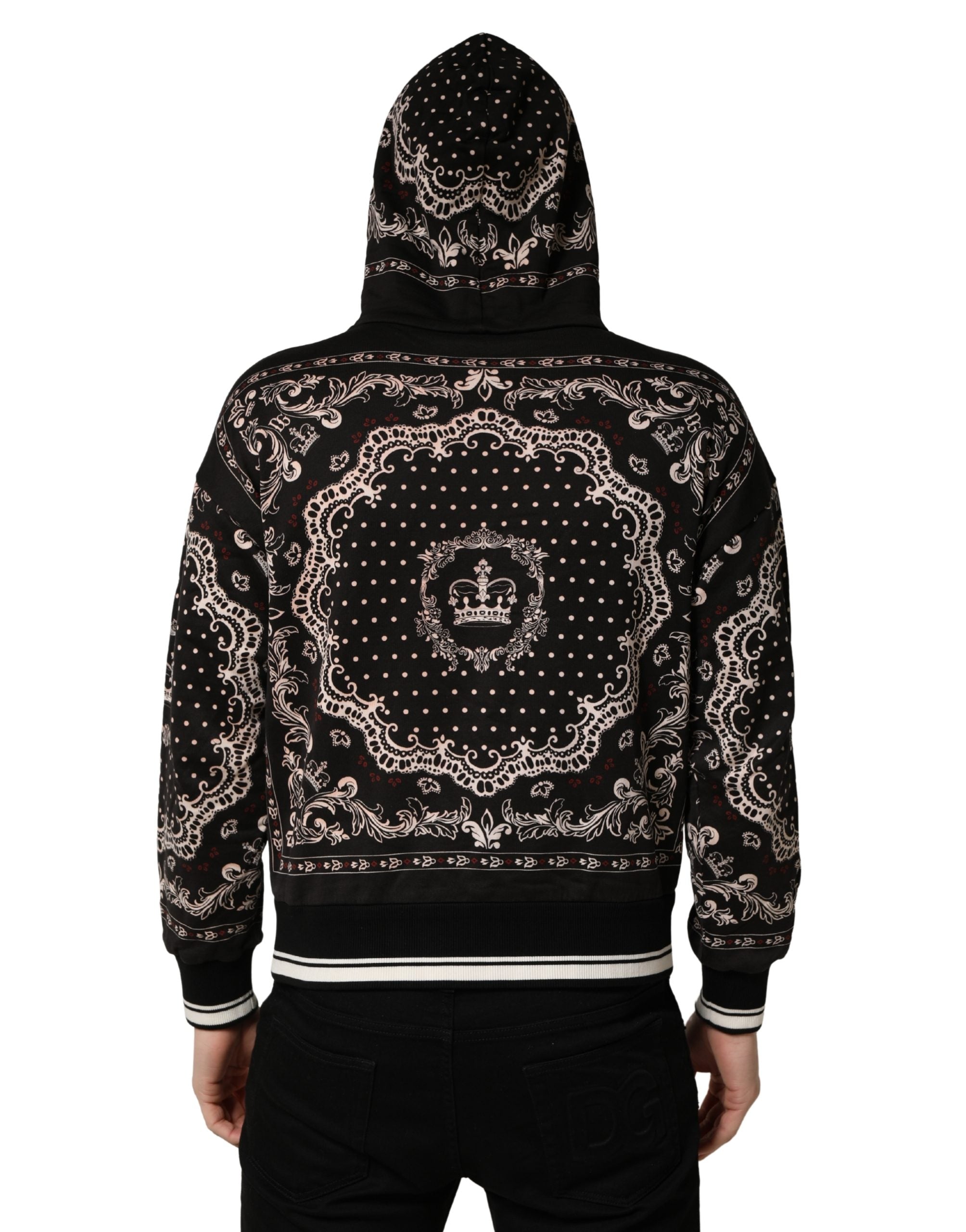 Dolce & Gabbana Black Bandana Print Cotton Men Hoodie Sweater