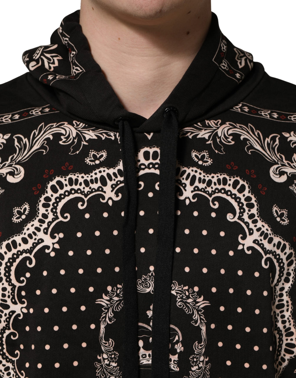 Dolce & Gabbana Black Bandana Print Cotton Men Hoodie Sweater