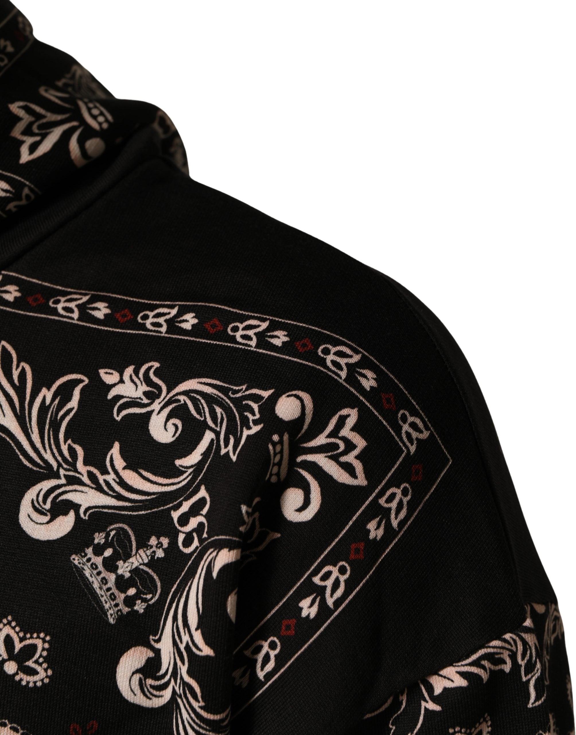 Dolce & Gabbana Black Bandana Print Cotton Men Hoodie Sweater