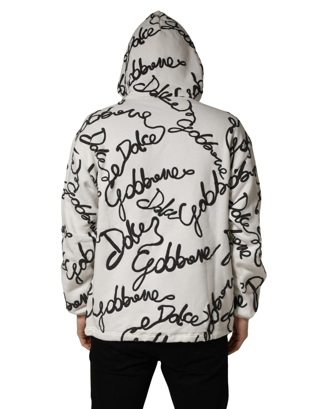 Dolce & Gabbana White Script Logo Print Cotton Sweatshirt Sweater