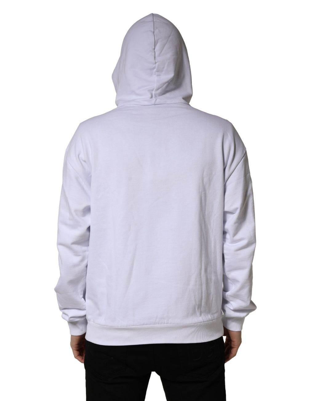 Dolce & Gabbana White Logo Print Cotton Hooded Sweatshirt Sweater