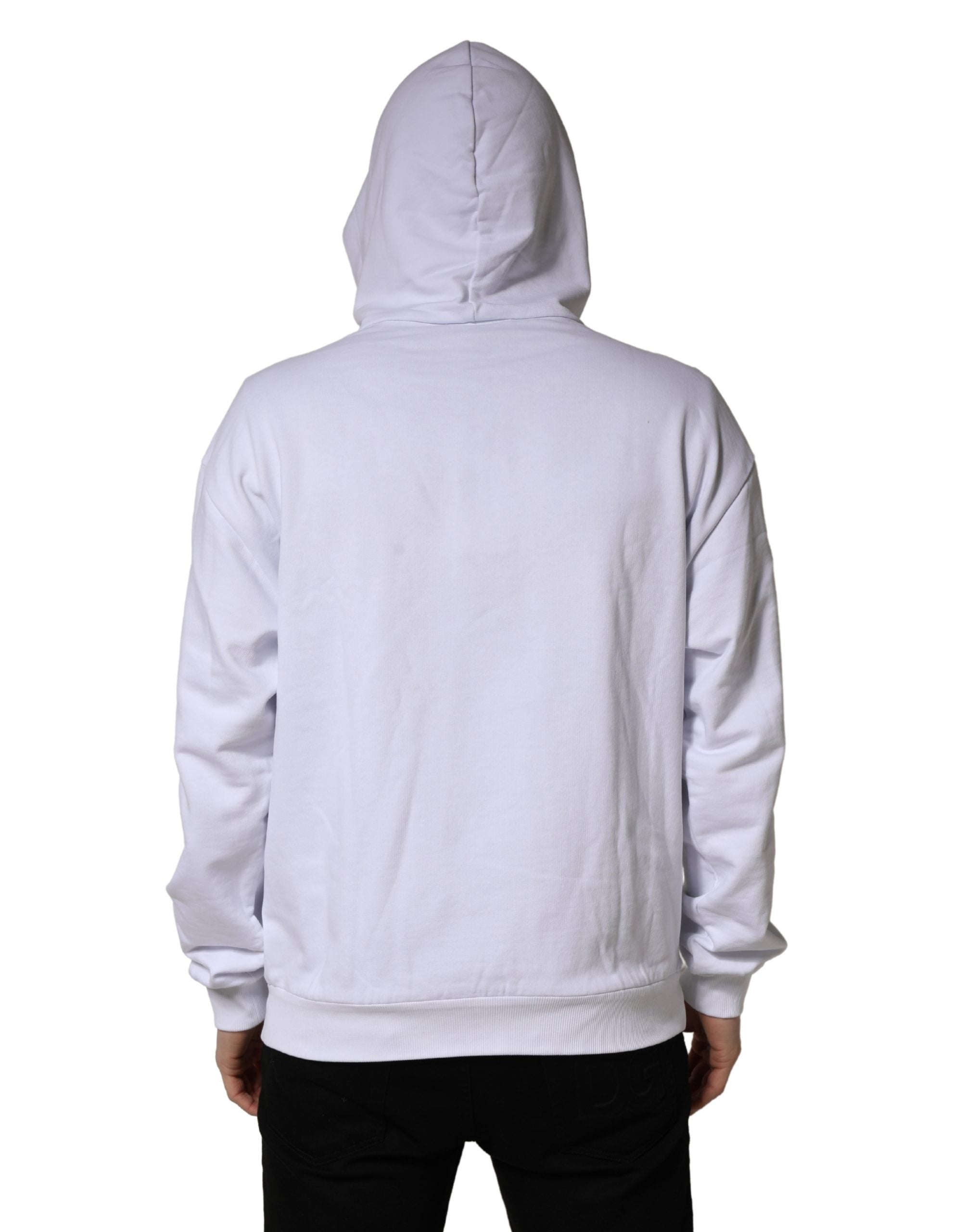 Dolce & Gabbana White Logo Print Cotton Hooded Sweatshirt Sweater