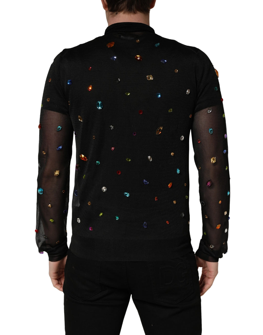 Dolce & Gabbana Black Crystal Embellished TurtleNeck Sweater