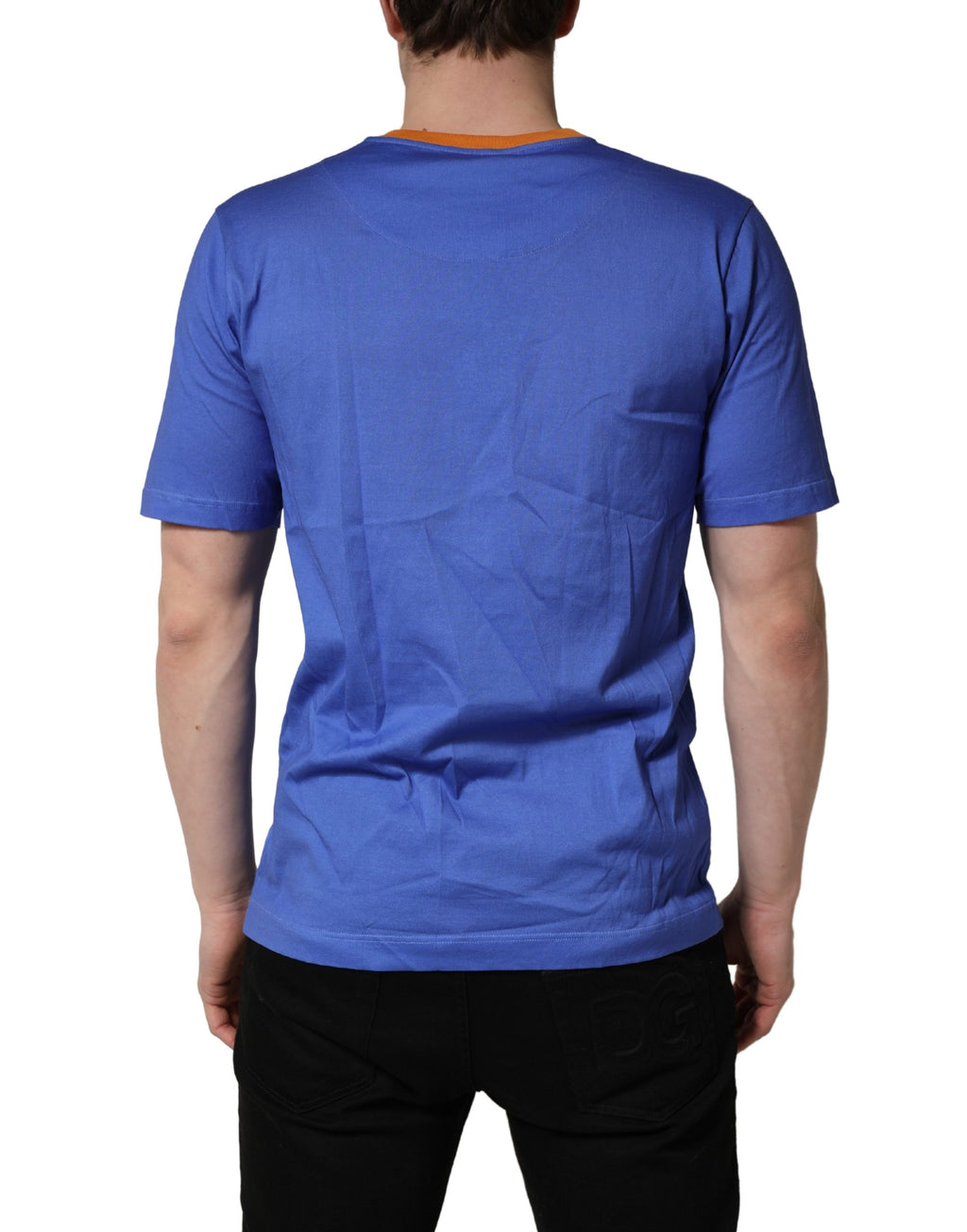 Dolce & Gabbana Blue Pasta Graphic Print Cotton Men Crewneck T-shirt