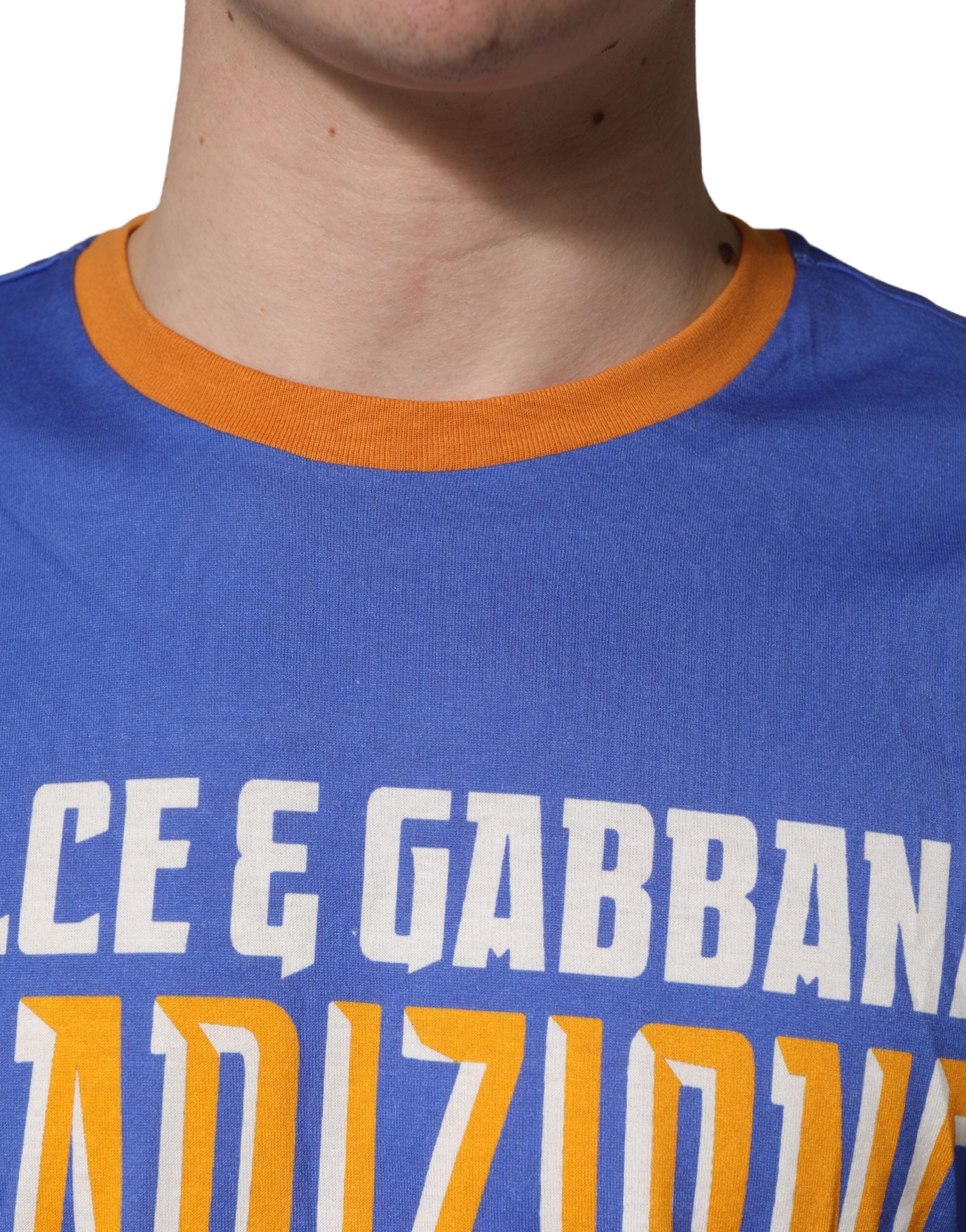 Dolce & Gabbana Blue Pasta Graphic Print Cotton Men Crewneck T-shirt