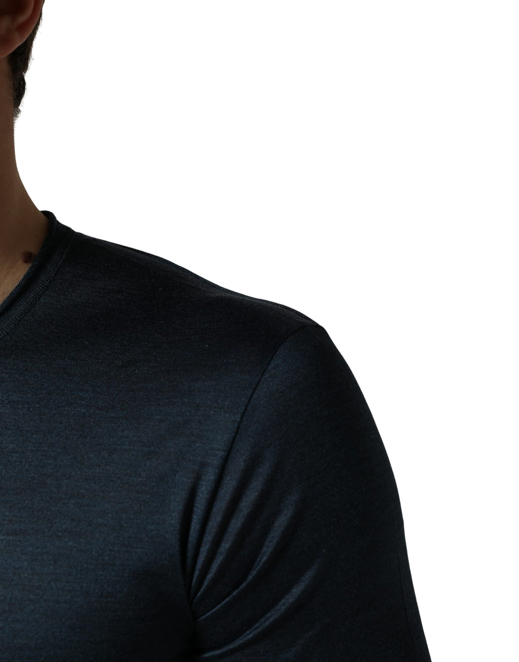 Dolce & Gabbana Dark Blue Silk Crew Neck Short Sleeve T-shirt