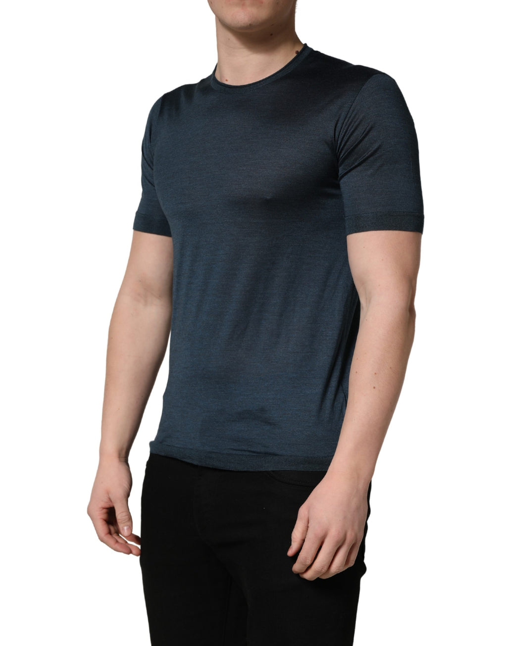 Dolce & Gabbana Dark Blue Silk Crew Neck Short Sleeve T-shirt