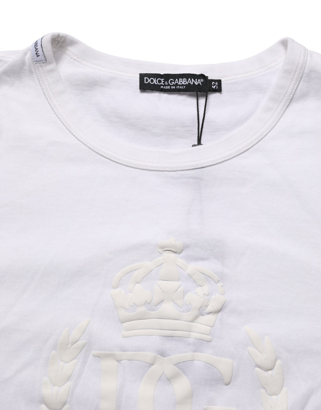 Dolce & Gabbana White Cotton DG Crown Embossed Men T-shirt