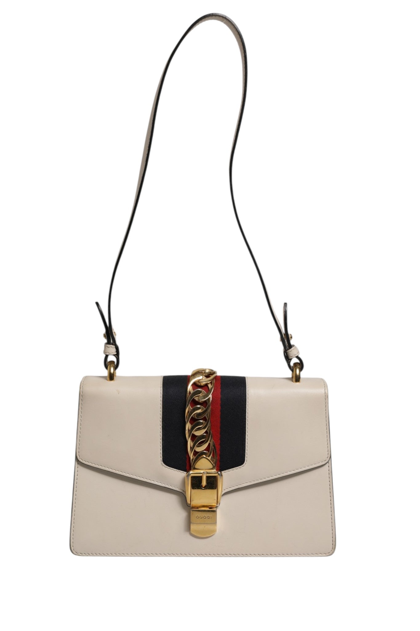 Gucci White Calfskin Leather Sylvie Crossbody Bag