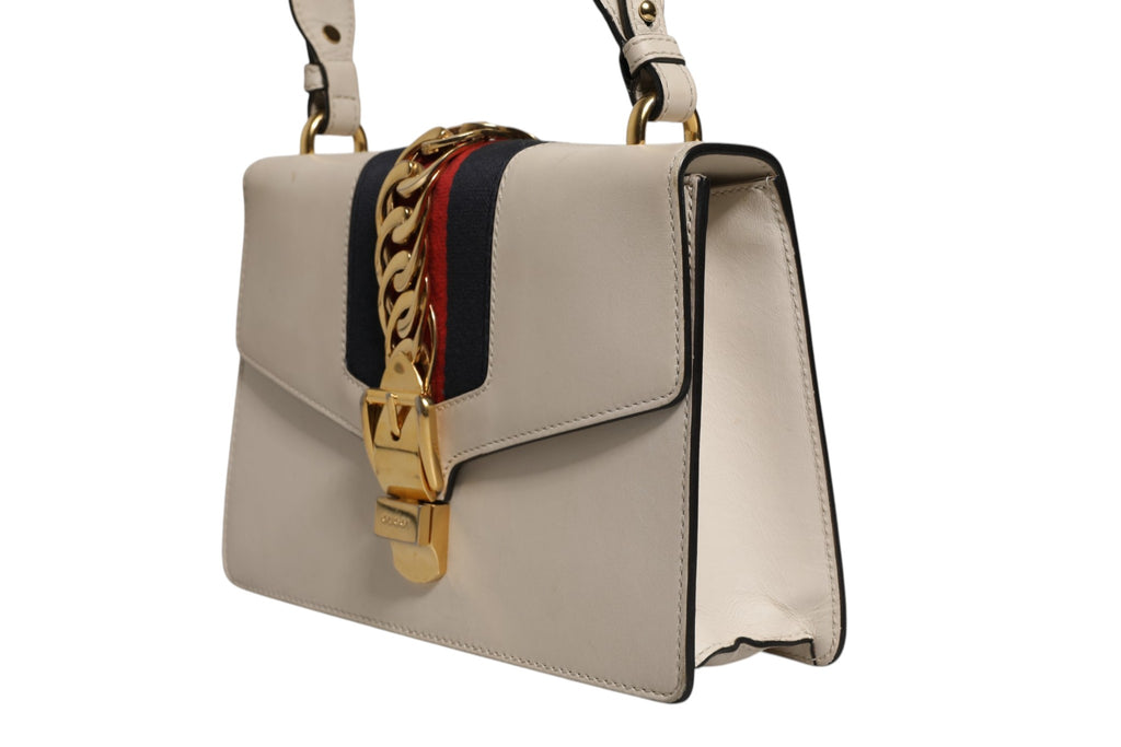 Gucci White Calfskin Leather Sylvie Crossbody Bag