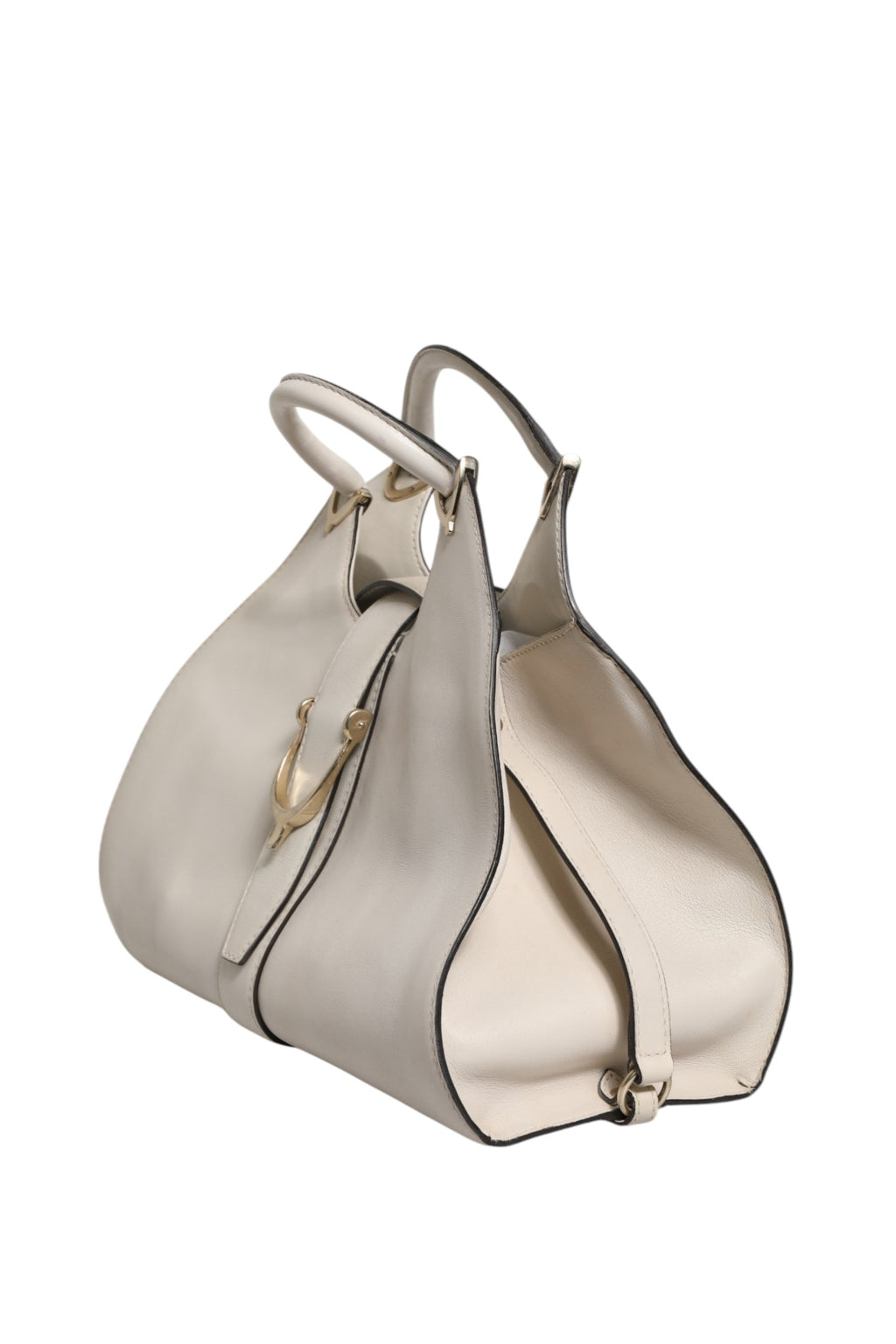 Gucci White Leather Stirrup Top Handle Bag