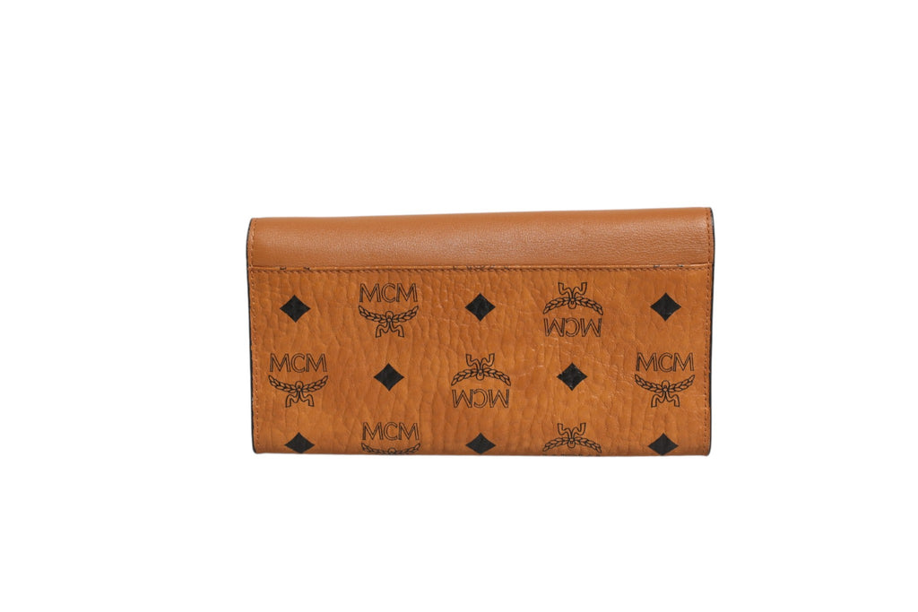 MCM Cognac Brown Coated Canvas Visetos Patricia Love Patch Wallet-on-chain