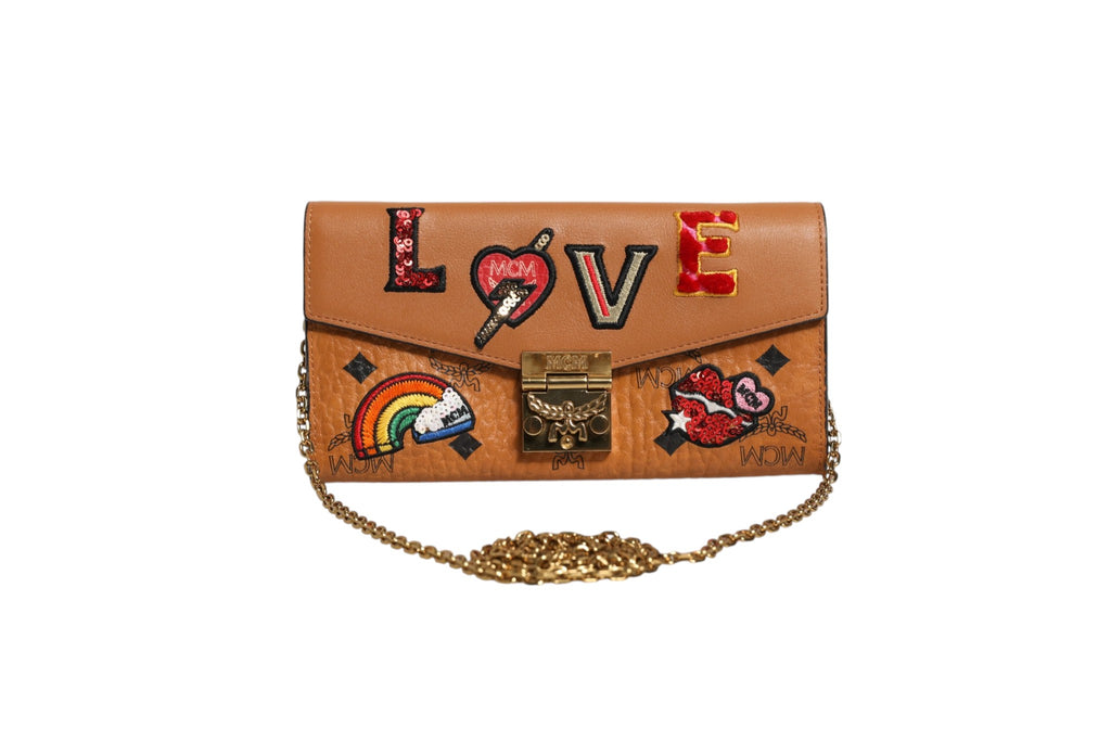 MCM Cognac Brown Coated Canvas Visetos Patricia Love Patch Wallet-on-chain
