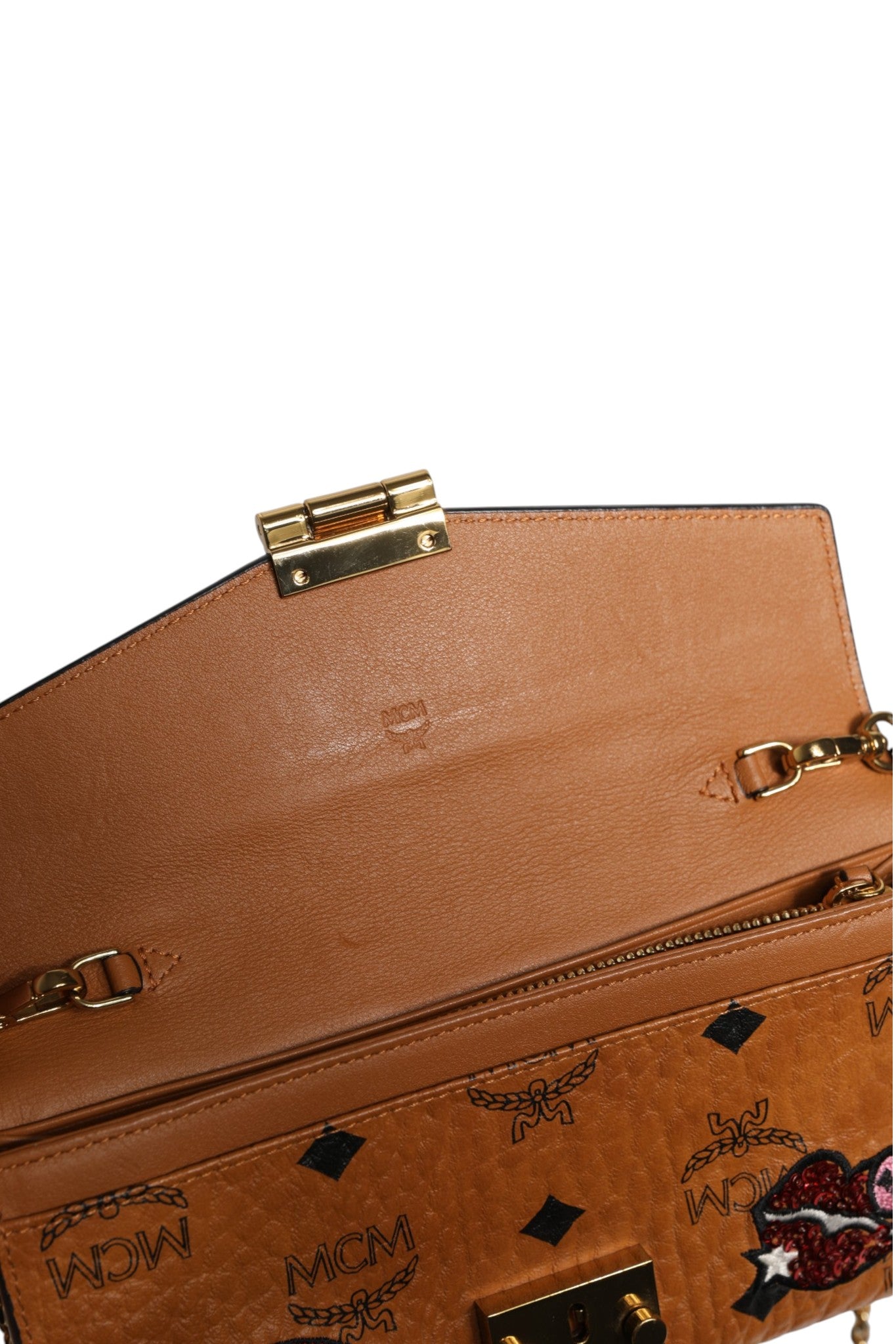 MCM Cognac Brown Coated Canvas Visetos Patricia Love Patch Wallet-on-chain