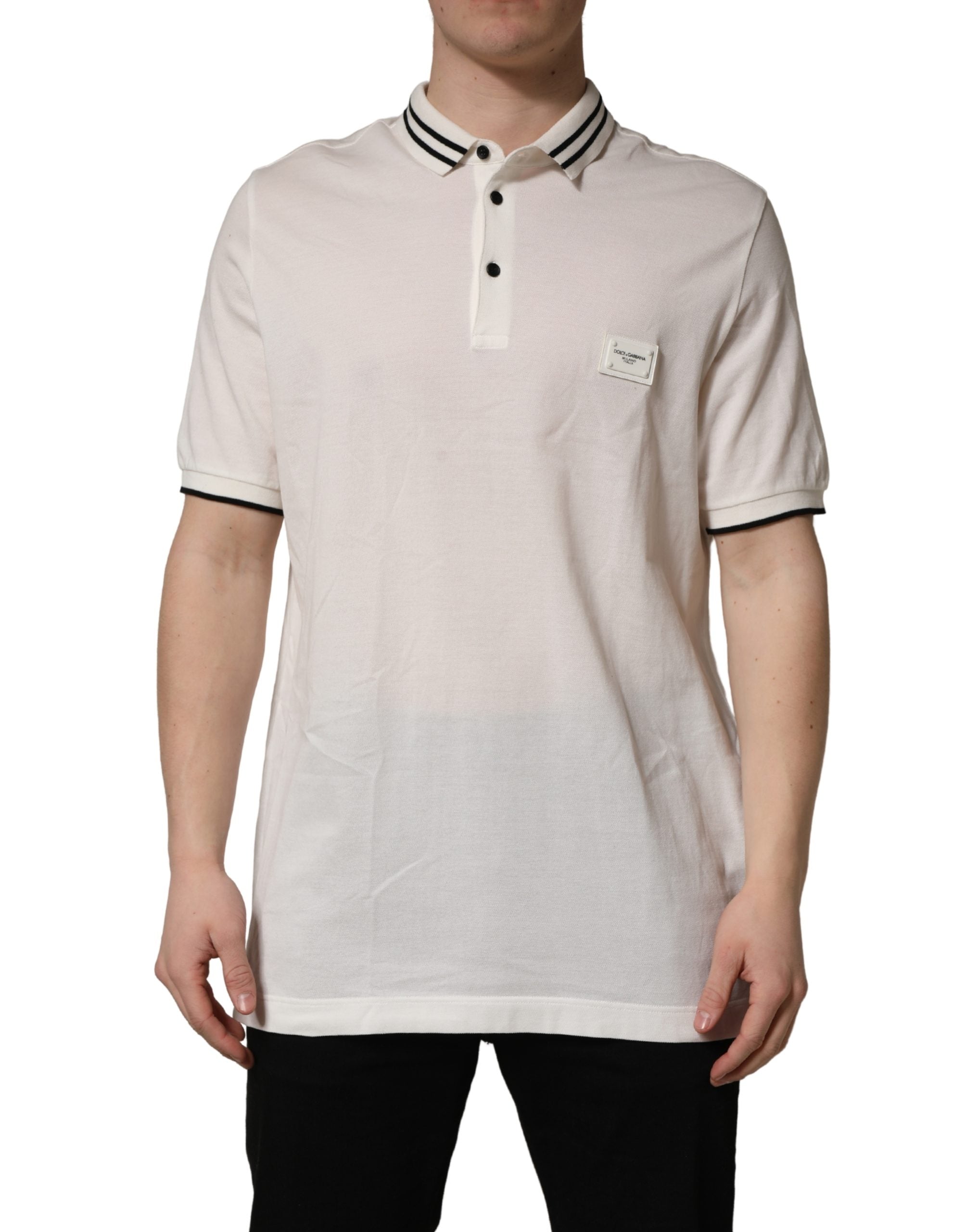 Dolce & Gabbana White Logo Plaque Short Sleeve Polo T-shirt