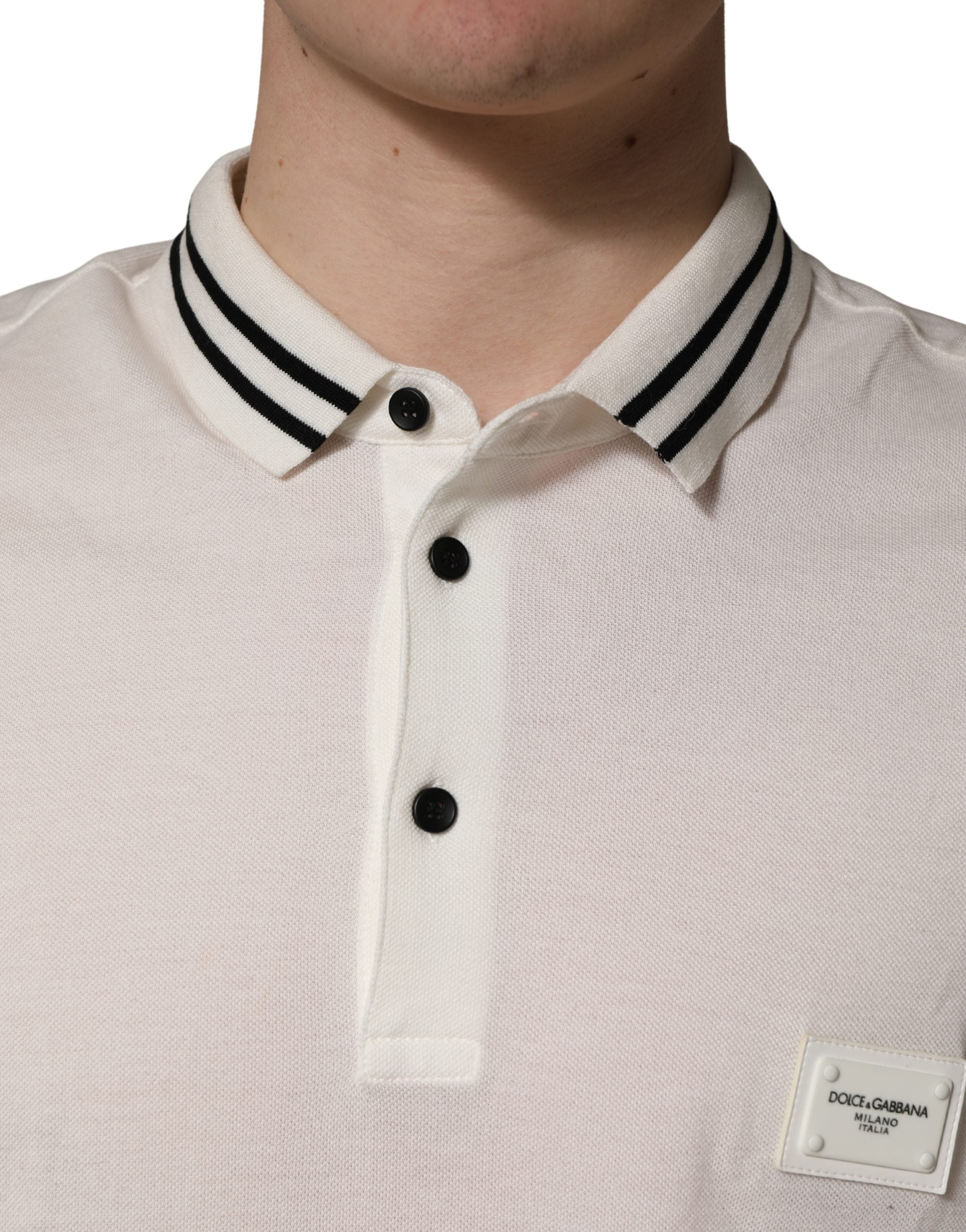 Dolce & Gabbana White Logo Plaque Short Sleeve Polo T-shirt