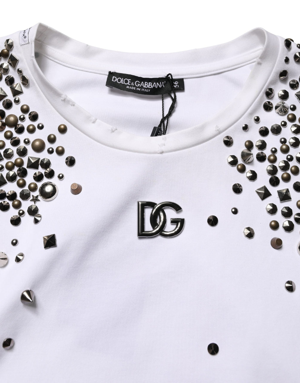 Dolce & Gabbana White Rhinestones Sleeveless Round Neck T-shirt
