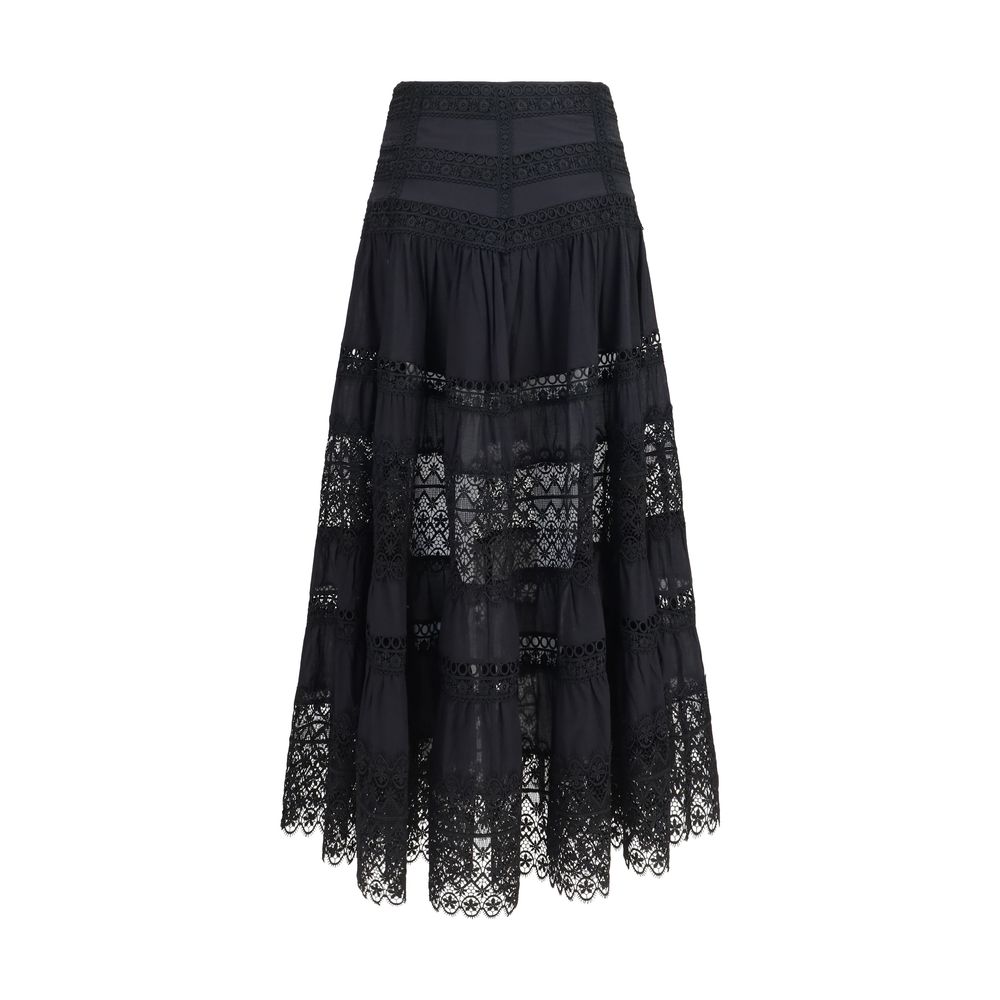Charo Ruiz Black Cotton Long Skirt