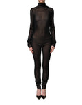 Dolce & Gabbana Black Nylon Sheer Turtleneck Jumpsuit Dress