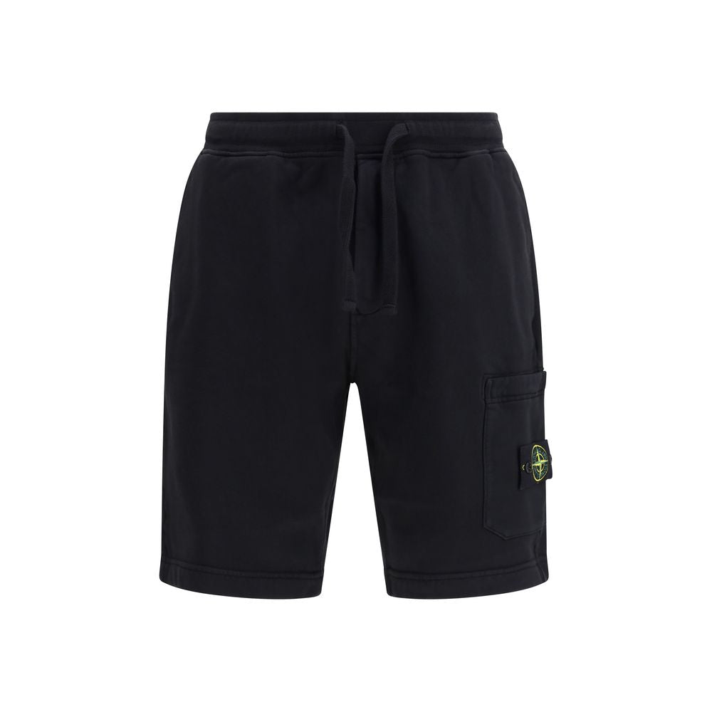Stone Island Black Cotton Bermuda Shorts