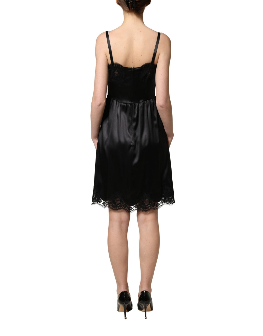 Dolce & Gabbana Black Silk Satin Lace Sleeveless Mini Dress