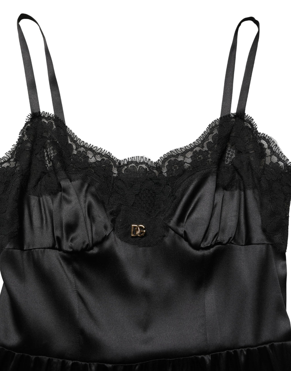 Dolce & Gabbana Black Silk Satin Lace Sleeveless Mini Dress