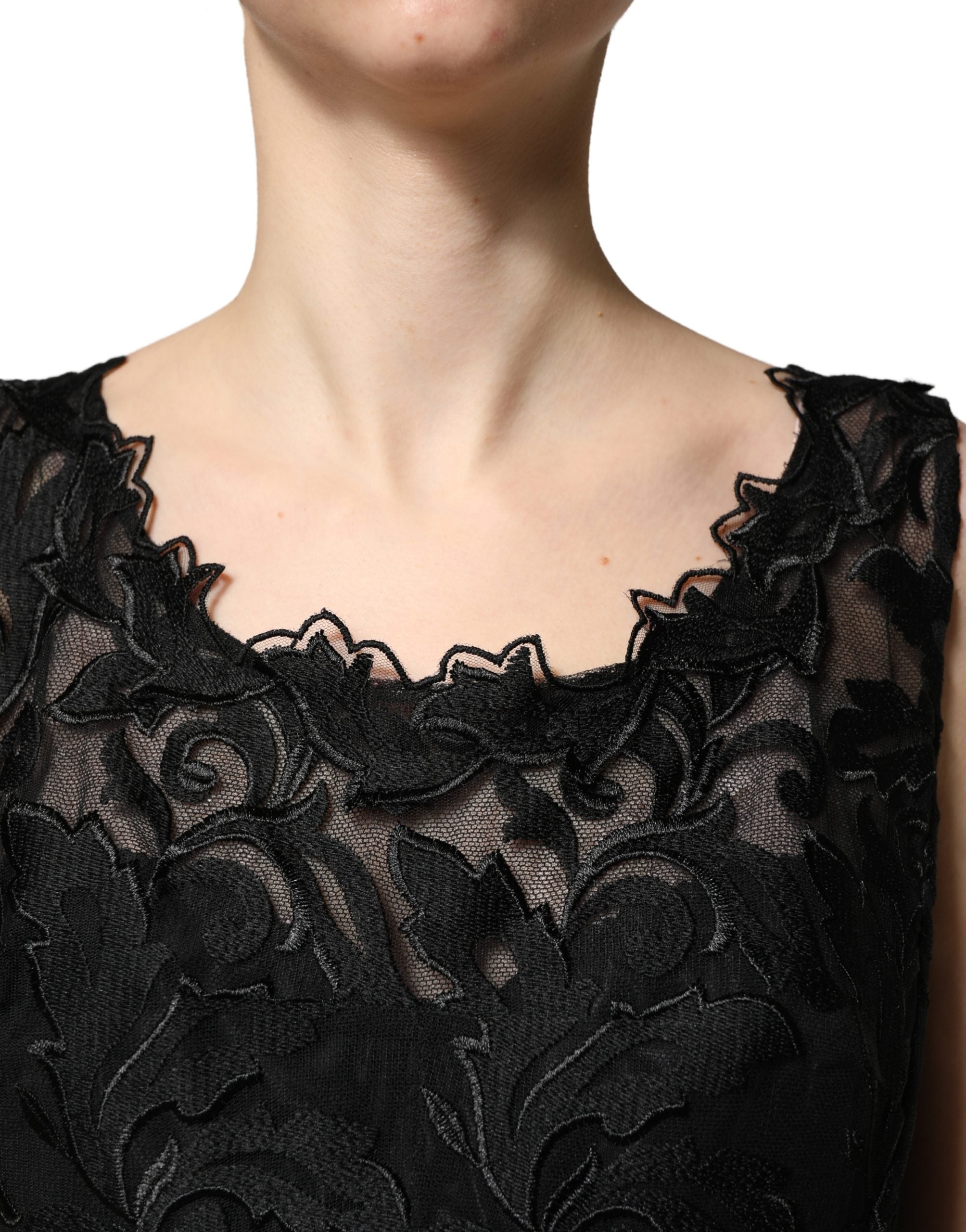 Dolce & Gabbana Black Lace Full Length Evening Gown Dress