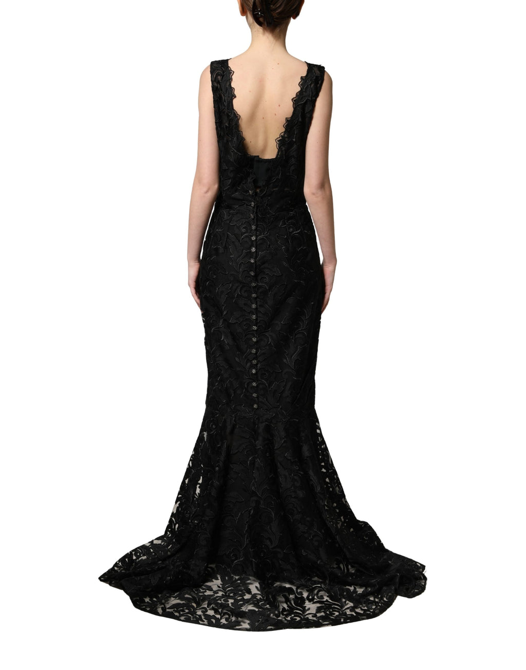 Dolce & Gabbana Black Lace Full Length Evening Gown Dress
