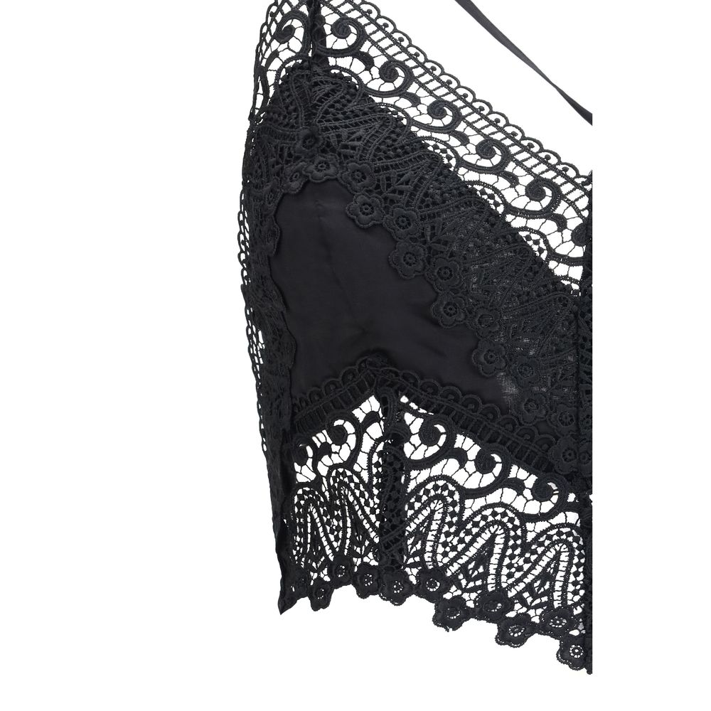 Charo Ruiz Black Cotton Sleeveles T-Shirt