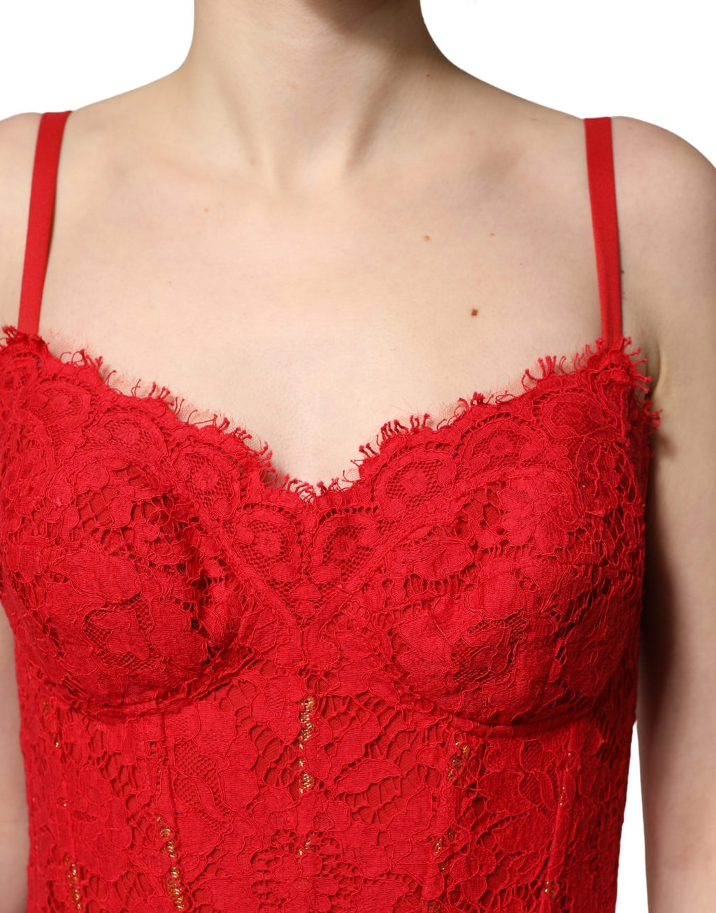 Dolce & Gabbana Red Corset Lace Bodice Draped Long Gown Dress