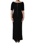 Dolce & Gabbana Black Silk Button Bodice Sheath Maxi Dress