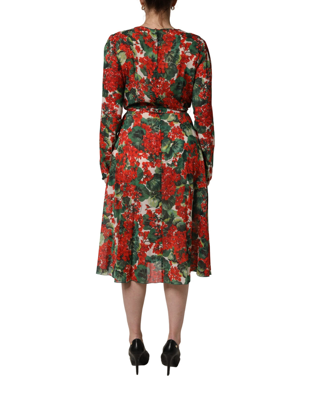 Dolce & Gabbana Multicolor Floral Long Sleeves V-neck Dress