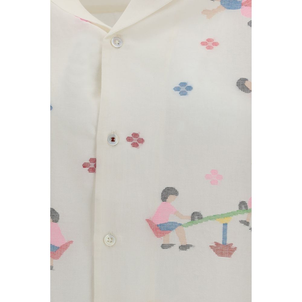 Baziszt White Cotton Pattern Shirt