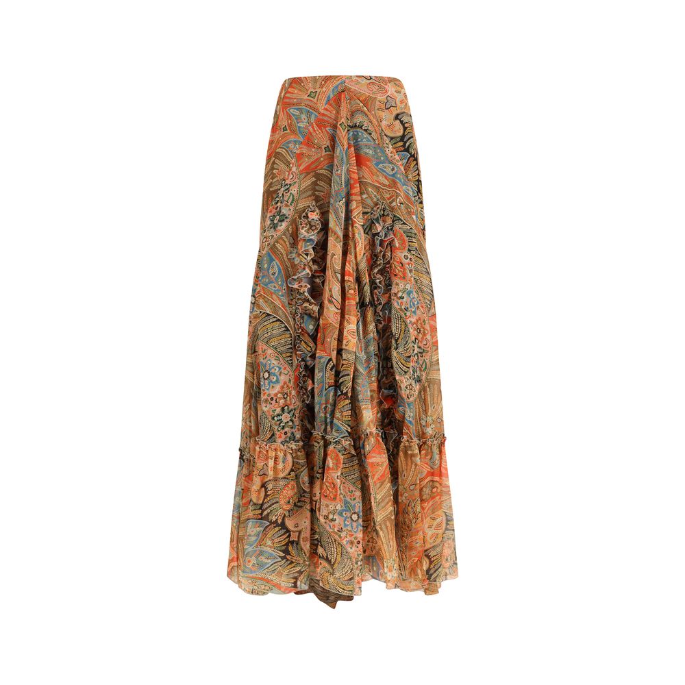Etro Multicolor Silk Long Skirt