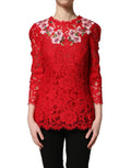 Dolce & Gabbana Red Lace Floral Embroidery Long Sleeves Top