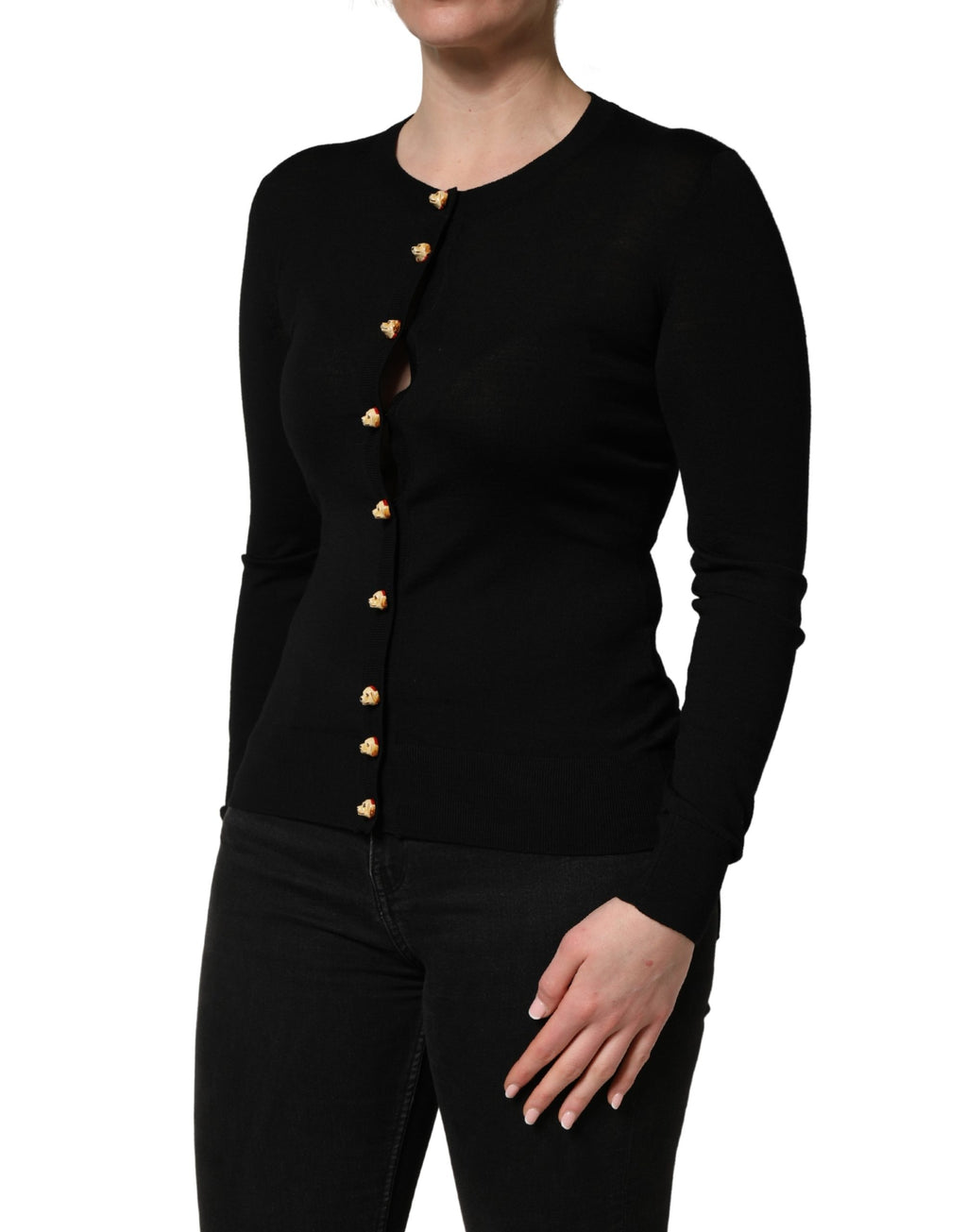 Dolce & Gabbana Black Wool Knitted Button Front Cardigan Sweater