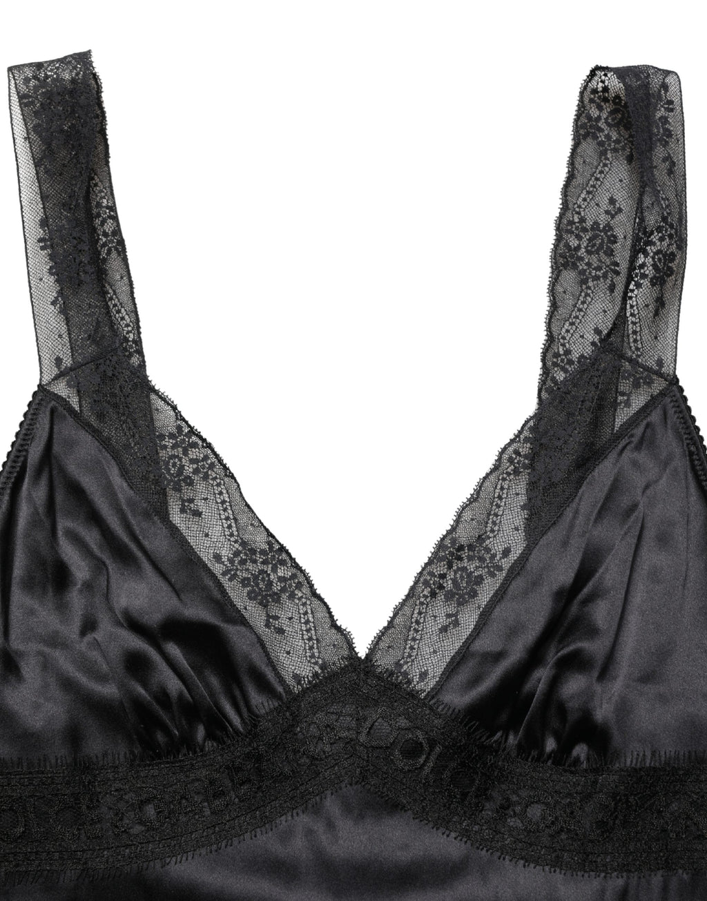 Dolce & Gabbana Black Silk Lace Trim Camisole V-neckline Tank Top
