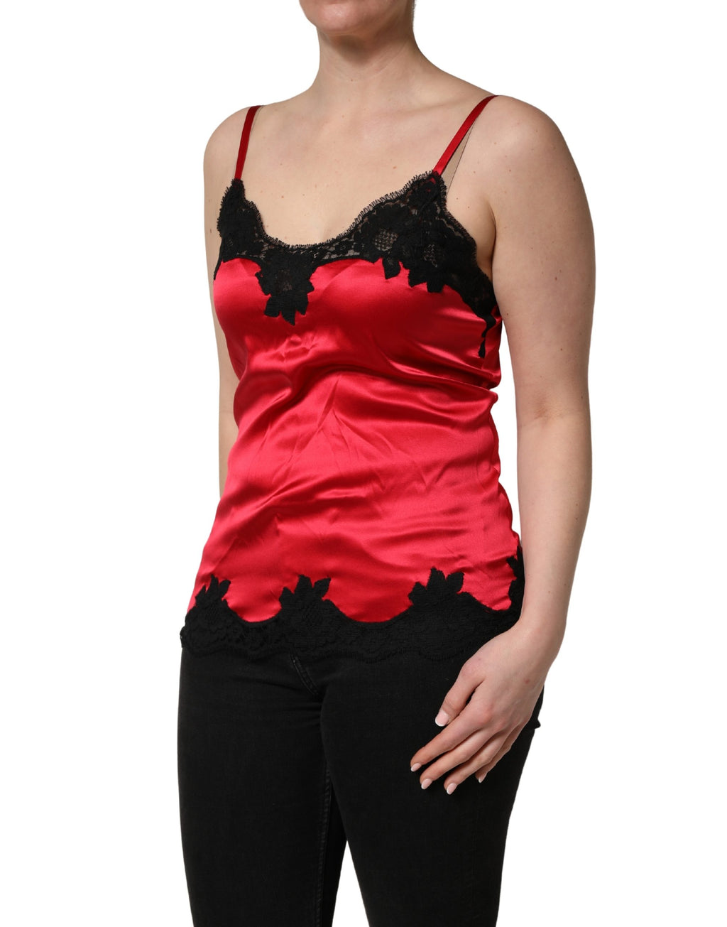Dolce & Gabbana Red Silk Lace Trim Camisole Sleeveless Tank Top