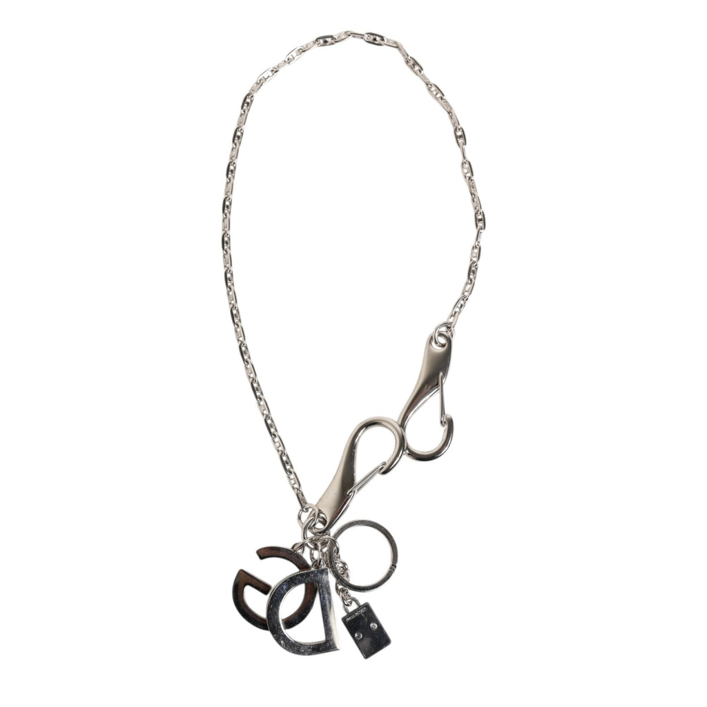 Dolce & Gabbana Silver Tone DG Logo Keychain Key Holder Bag Charm Keyring