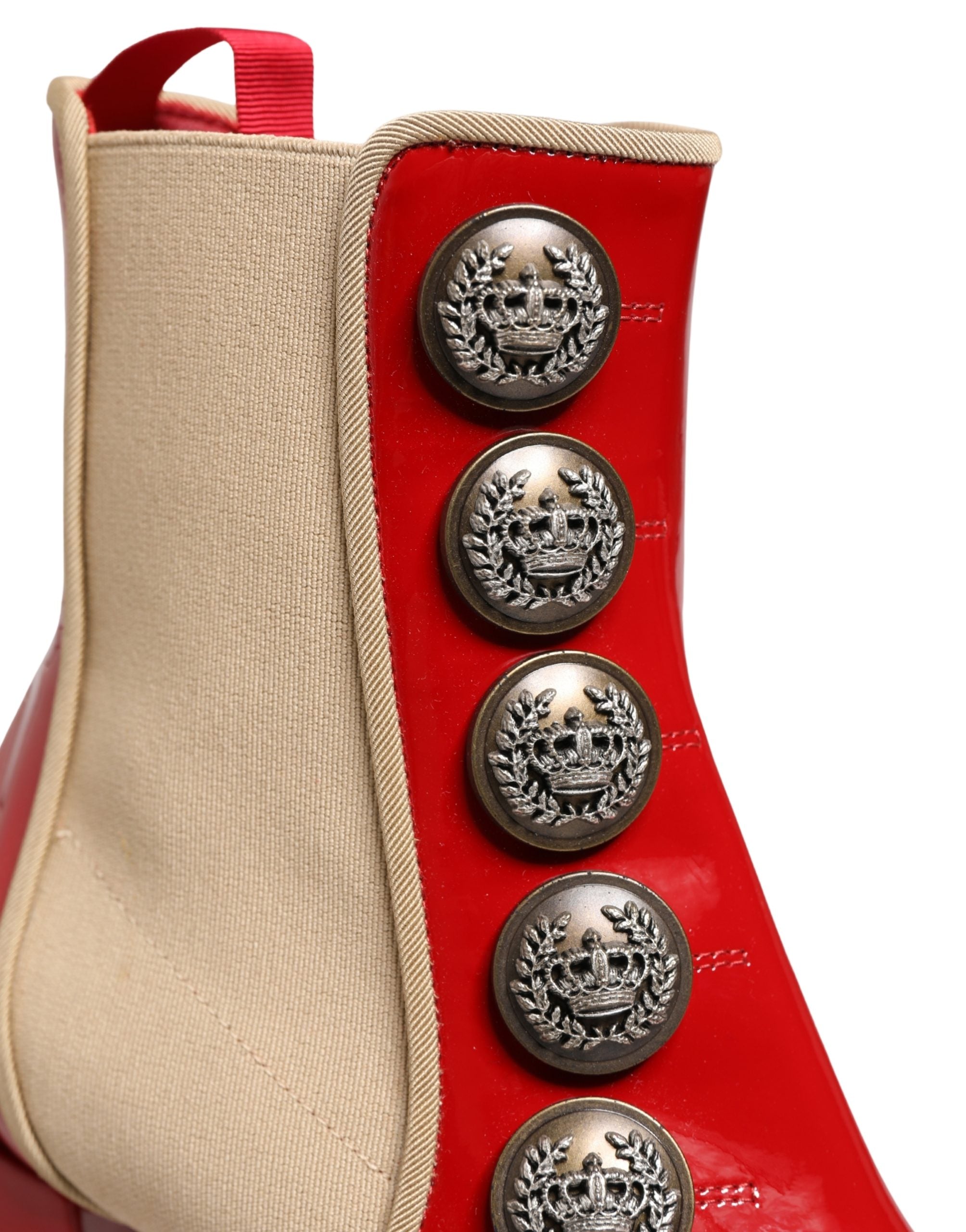 Dolce & Gabbana Red Button Embellished Ankle Boots Shoes