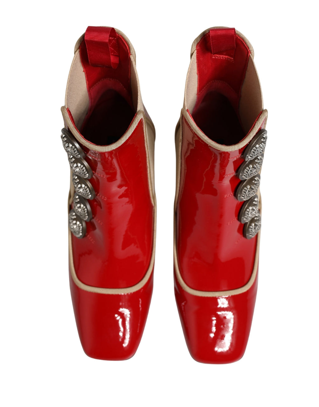 Dolce & Gabbana Red Button Embellished Ankle Boots Shoes