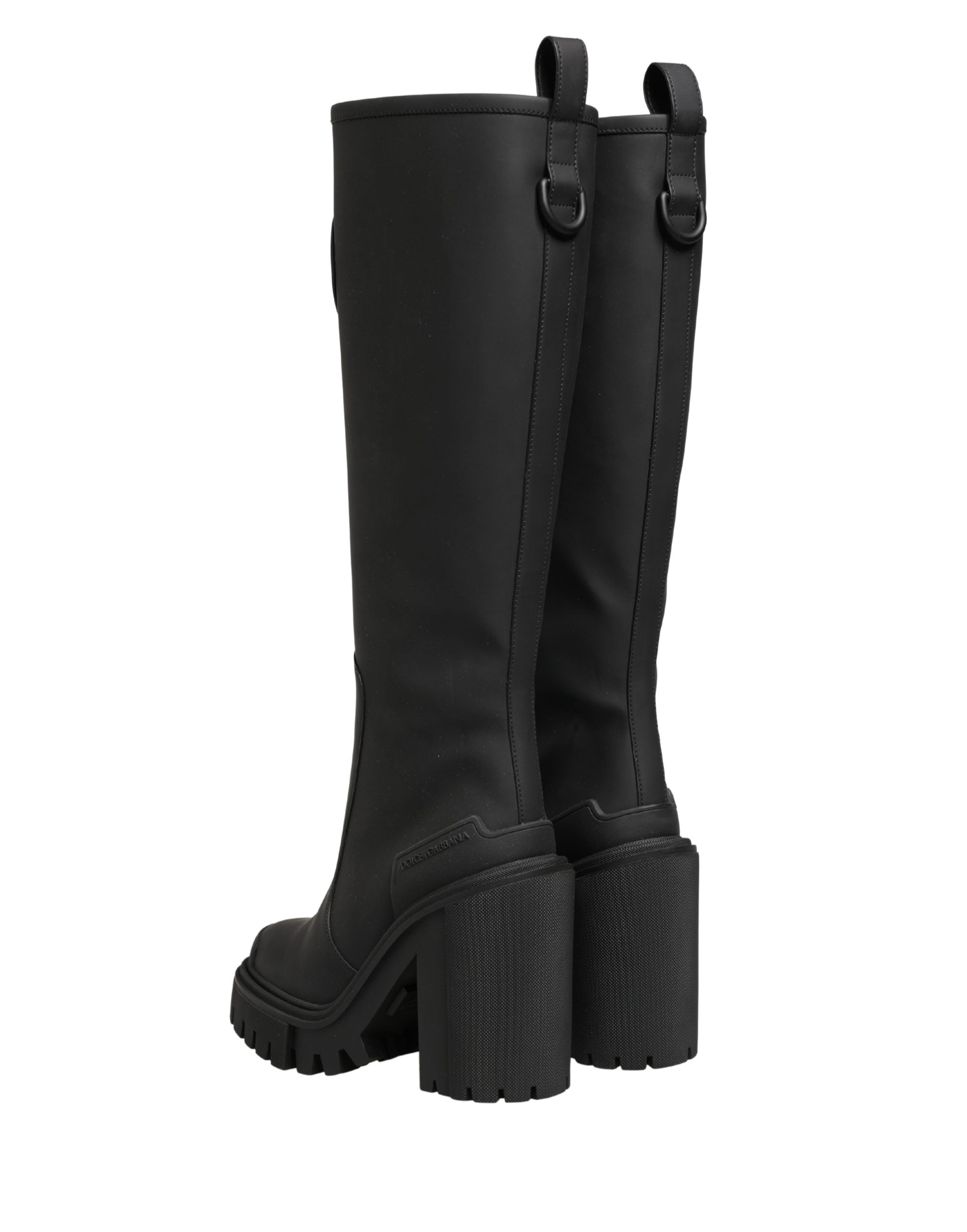 Dolce & Gabbana Black Rubberised Leather High Boots Shoes