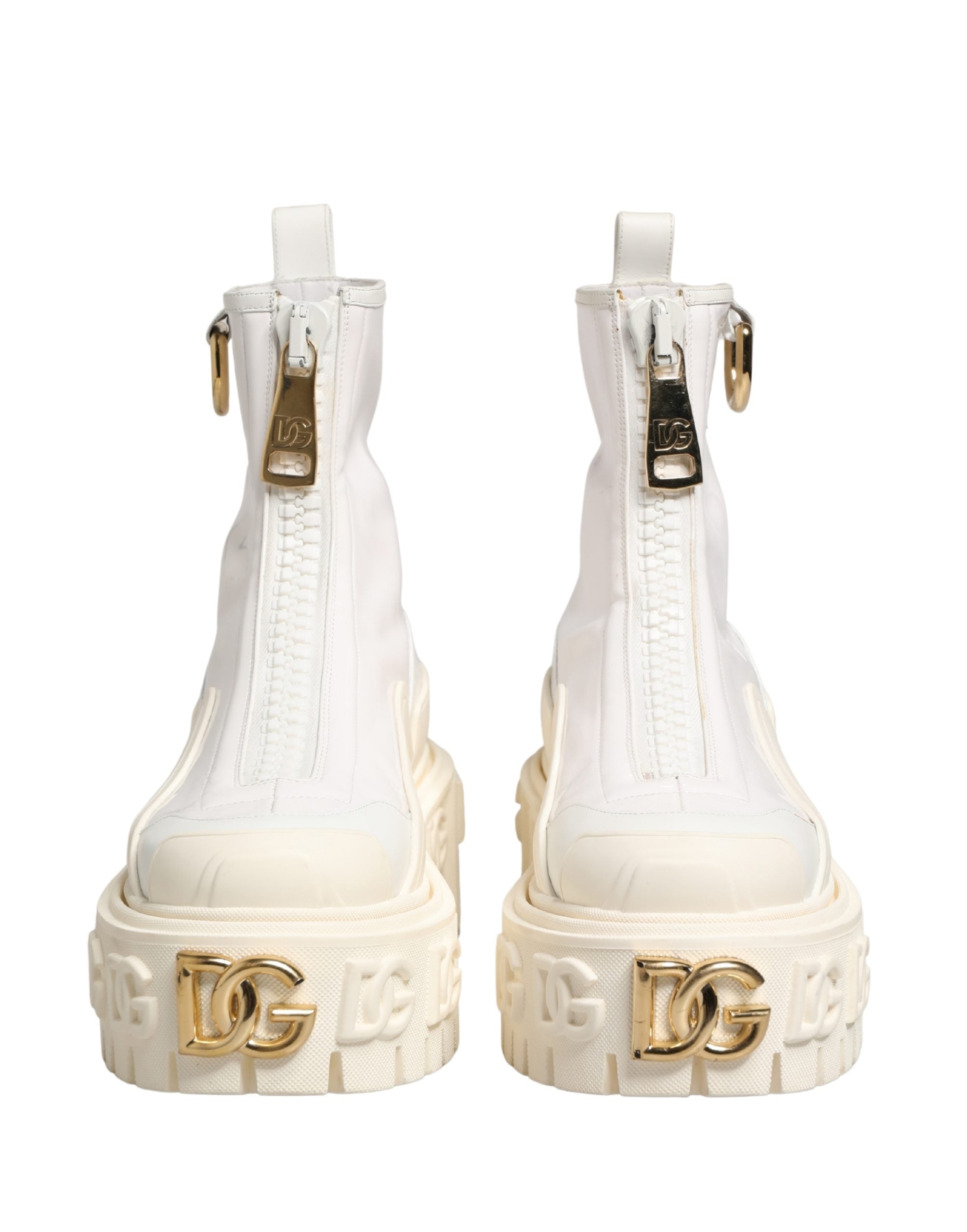 Dolce & Gabbana White Leather Rubber Logo Ankle Boots Shoes