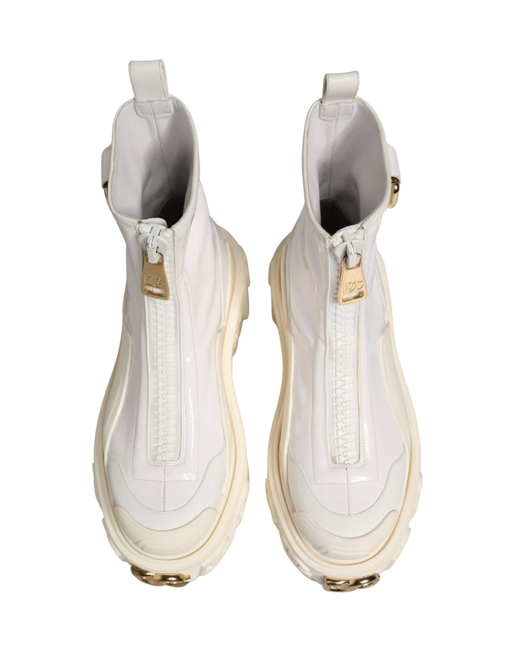Dolce & Gabbana White Leather Rubber Logo Ankle Boots Shoes